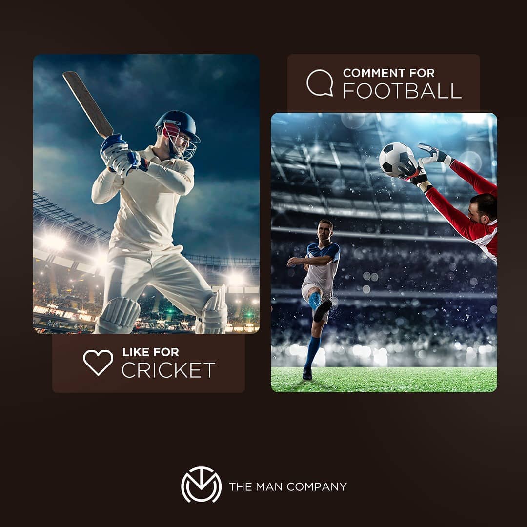 The Man Company - This is going to be a tight day. Are you set to count goals or cheering the sixes. Like for Cricket and comment for Football to express your devotion.
#themancompany #GentlemanInYou...