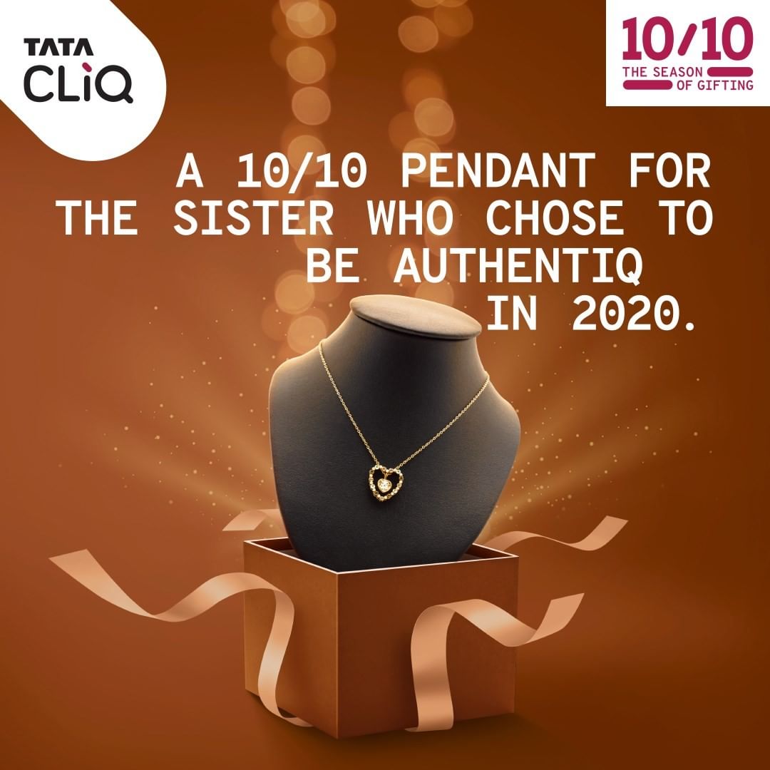 Tata CLiQ - Shower you sister with some jewellery love to keep her away from your trinkets' drawer!
.
Get CLiQing now to gift her a 10/10 pendant for keeping it authentiQ in 2020!
#SeasonOfGifting #10...