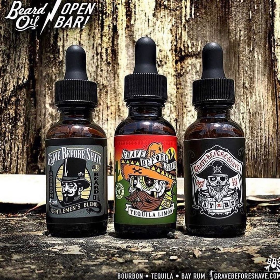 wayne bailey - •GRAVE BEFORE SHAVE BEARD OILS- 13 options to choose from, something for everyone! PICTURED: Gentlemen’s Blend, Tequila Limon and Bay Rum
•
WWW.GRAVEBEFORESHAVE.COM 
•
#GraveBeforeShave...
