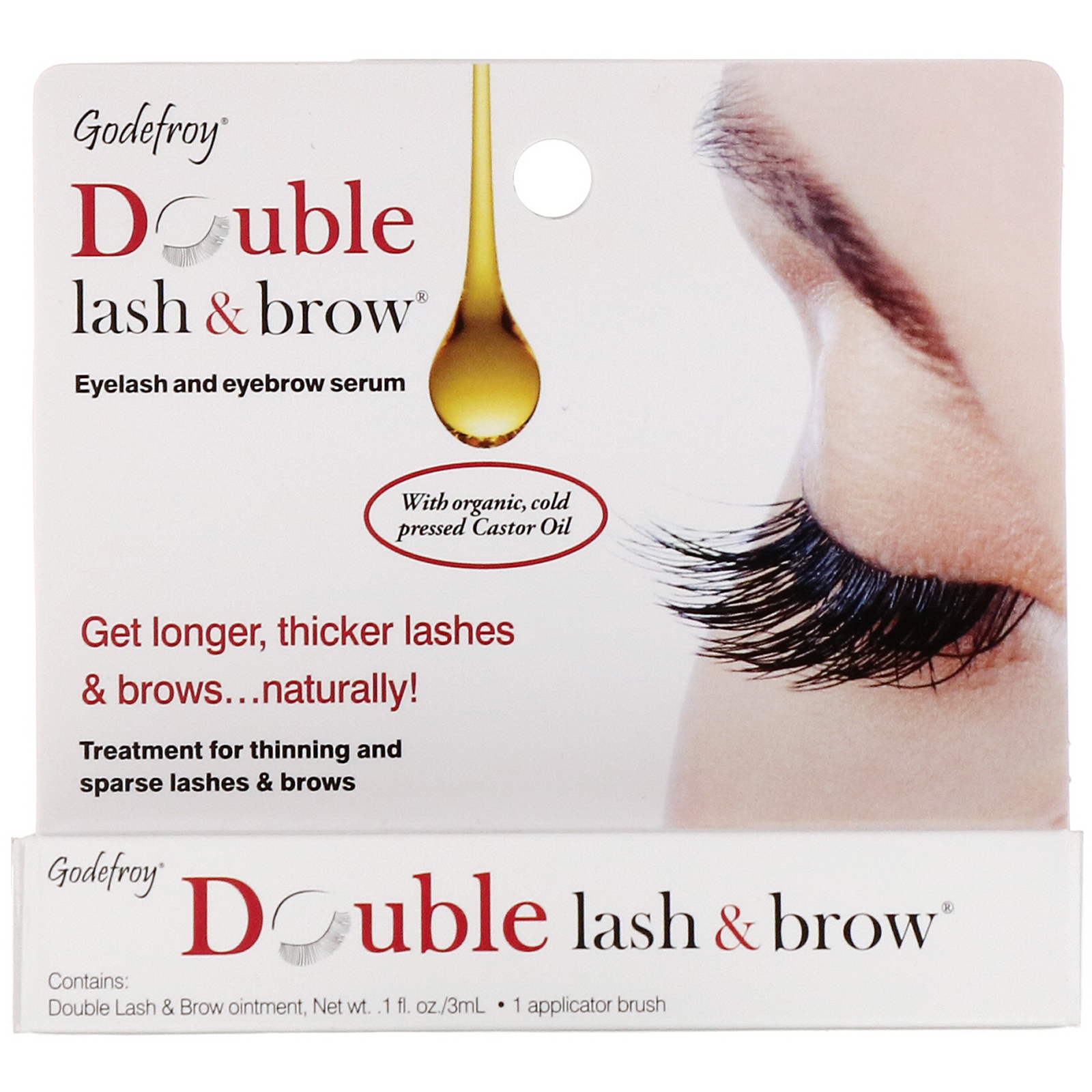 Godefroy, Double Lash &amp; Brow, сыворотка для ресниц и бровей, 3 мл